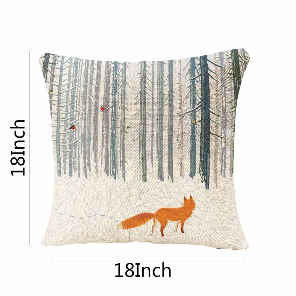 Throw Pillow Case Winter Forest Landscape Fox Bird Throw Pillow Covers Decorative Cushion Cover Sofa Bed Pillow Case 18 x 18 Inch