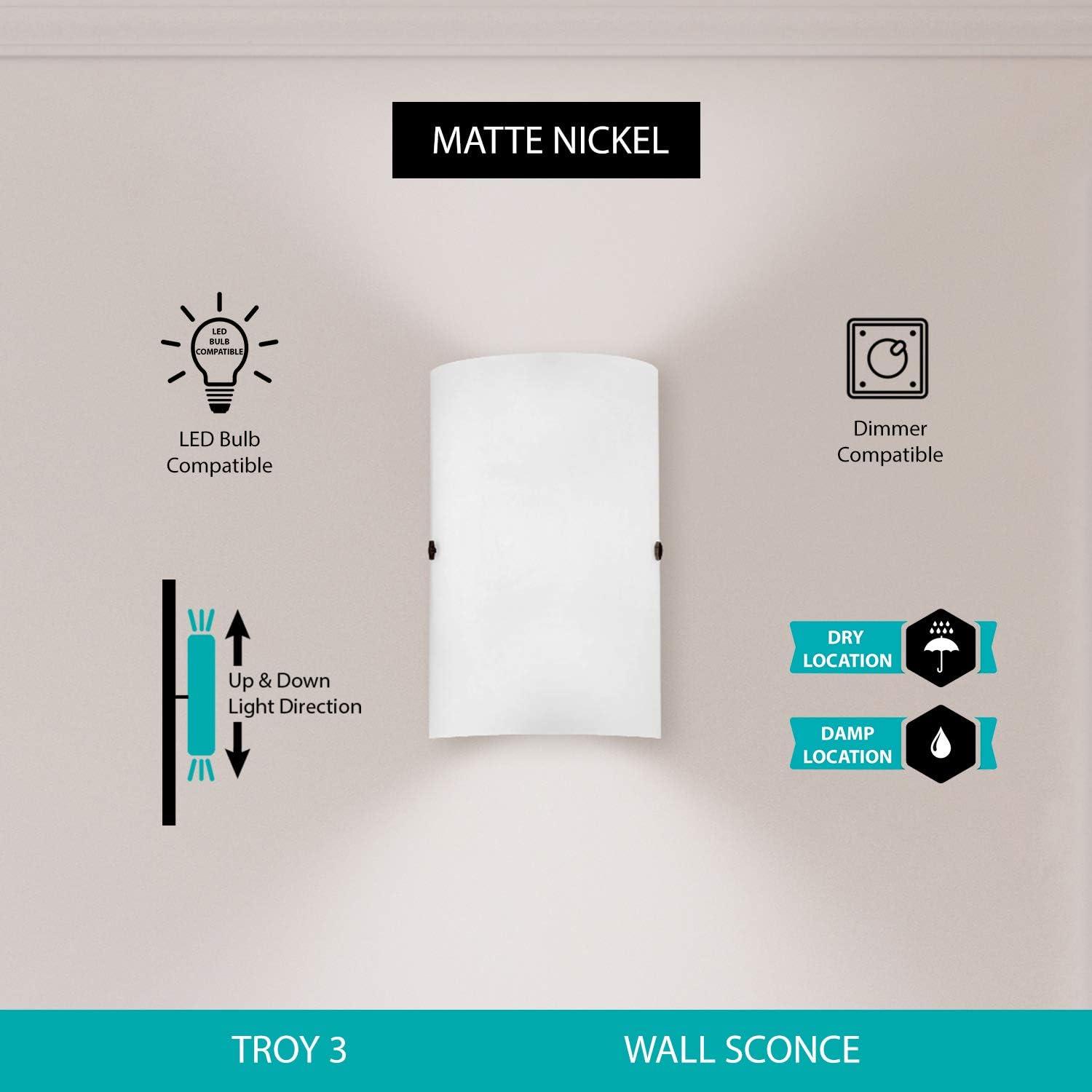 Troy 3 Minimalist Matte Nickel Wall Sconce with Frosted Glass