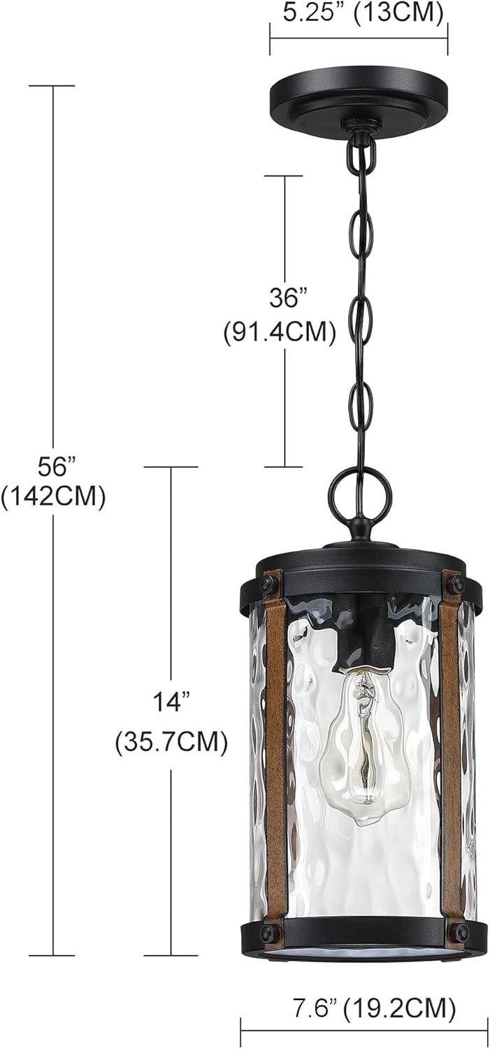 Matte Black and Barnwood Glass Outdoor Hanging Lantern