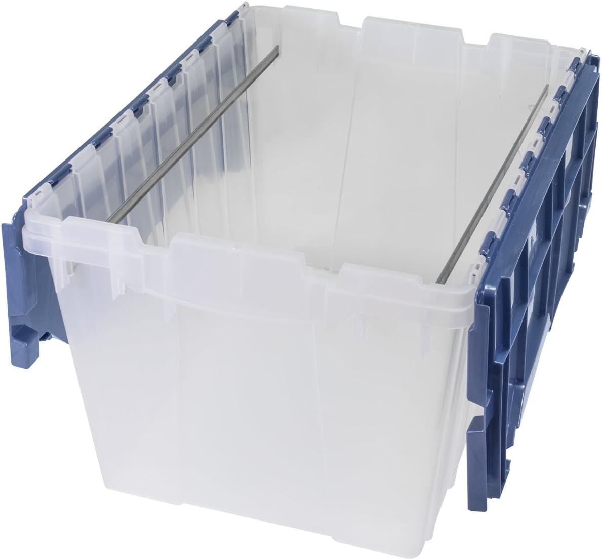 Akro-Mils 12 Gallon Clear Plastic Storage Container KeepBox File Box with Hinged Attached Lid and Rails for Hanging File Folders, 66486FILEB - Clear/Blue