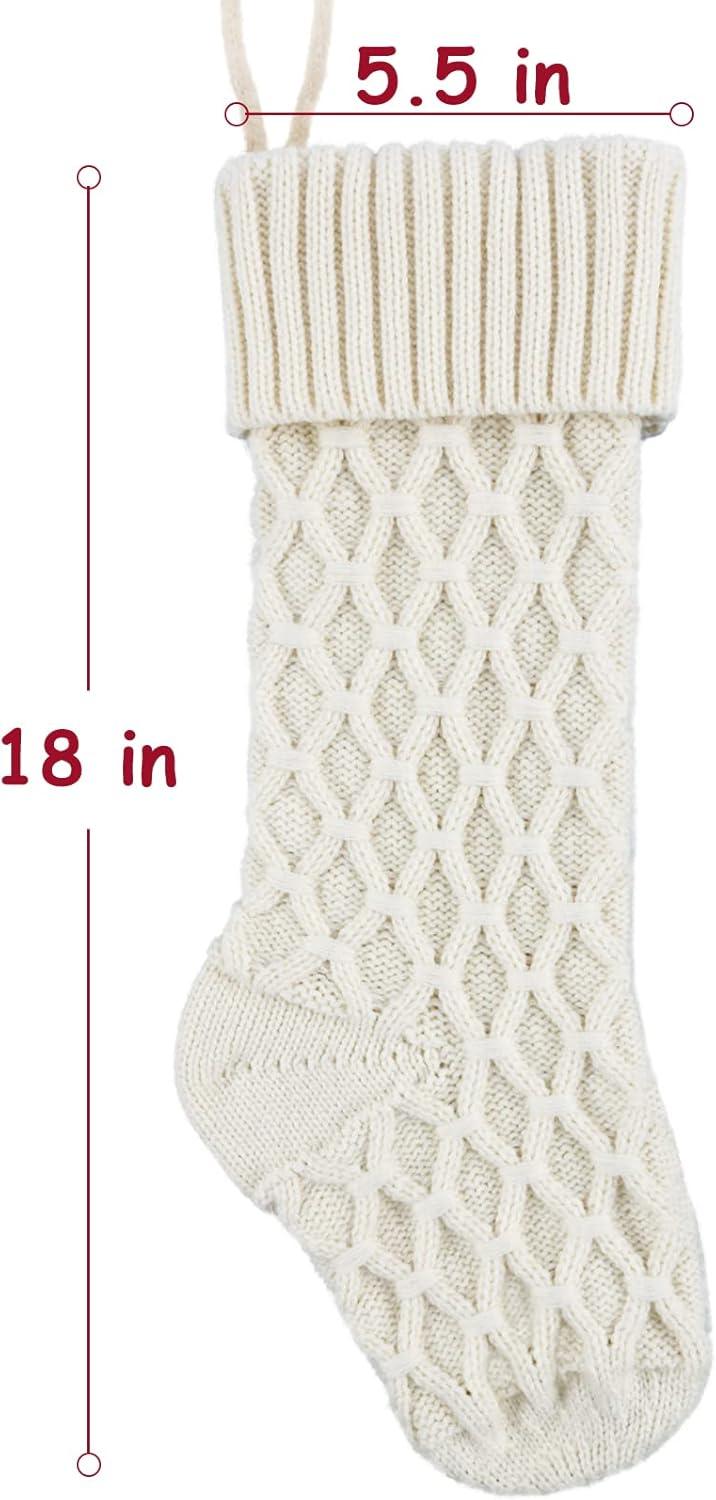 Burgundy and Cream Cable Knitted Christmas Stockings, 18 Inches, Set of 4