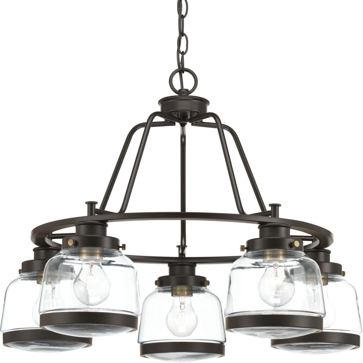 Progress Lighting Judson 5-Light Chandelier, Antique Bronze, Schoolhouse Globe, Canopy Included, Shade Dimensions: 6.5 x 5.25