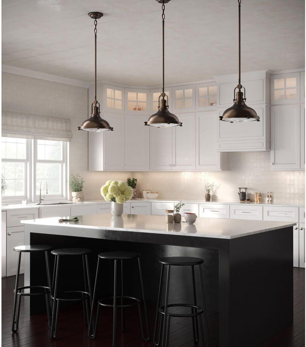 Progress Lighting, Fresnel, 1-Light Pendant, Oil Rubbed Bronze, Prismatic Glass Shade