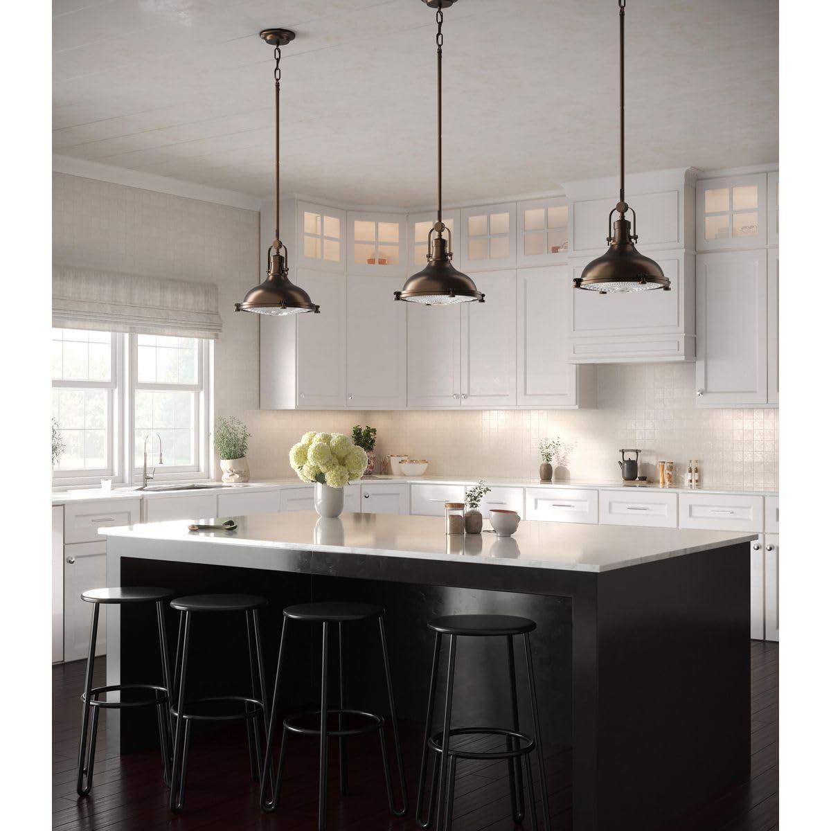 Progress Lighting, Fresnel, 1-Light Pendant, Oil Rubbed Bronze, Prismatic Glass Shade