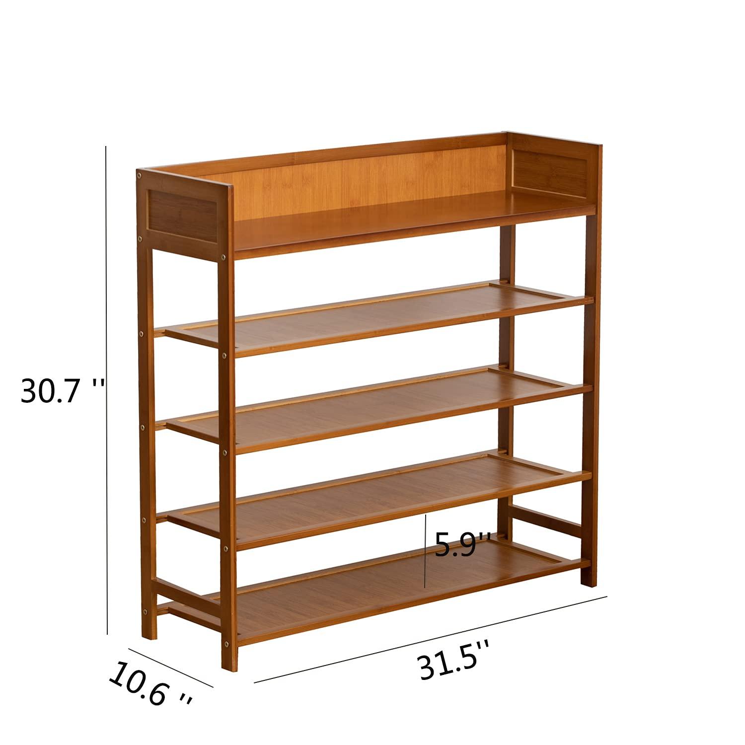 Shoe Rack Organizer, 5 Tier Bamboo Shoe Rack for Entryway, Front Door for Entryway,Closet and Bedroom Storage, Shoe Shelf（Brown）