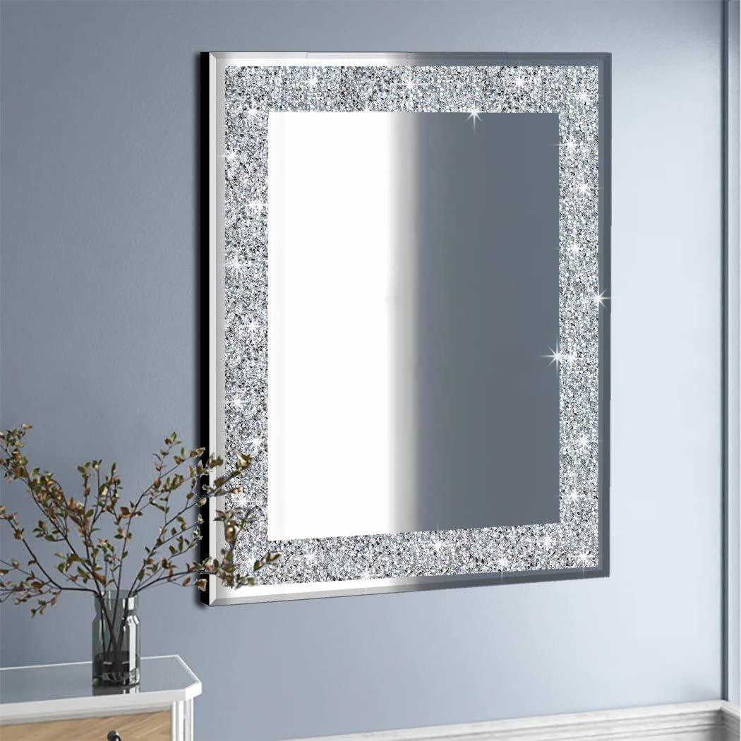 Crystal Crush Diamond Frameless Rectangular Bathroom Mirror 24x32 Inch