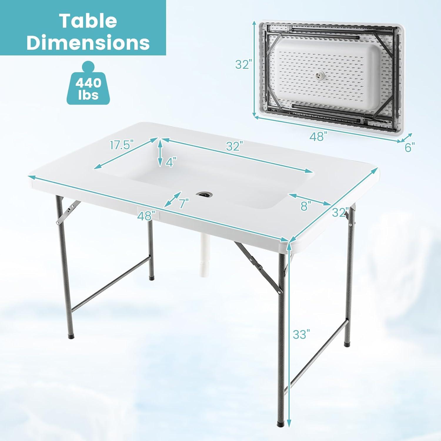 KOTEK Folding Ice Cooler Table with Matching Skirt & Drain Hose, Foldable Beverage Cooler Table Buffet Cooler Server, Portable Chill Table for Party, Picnic, BBQ, Camping