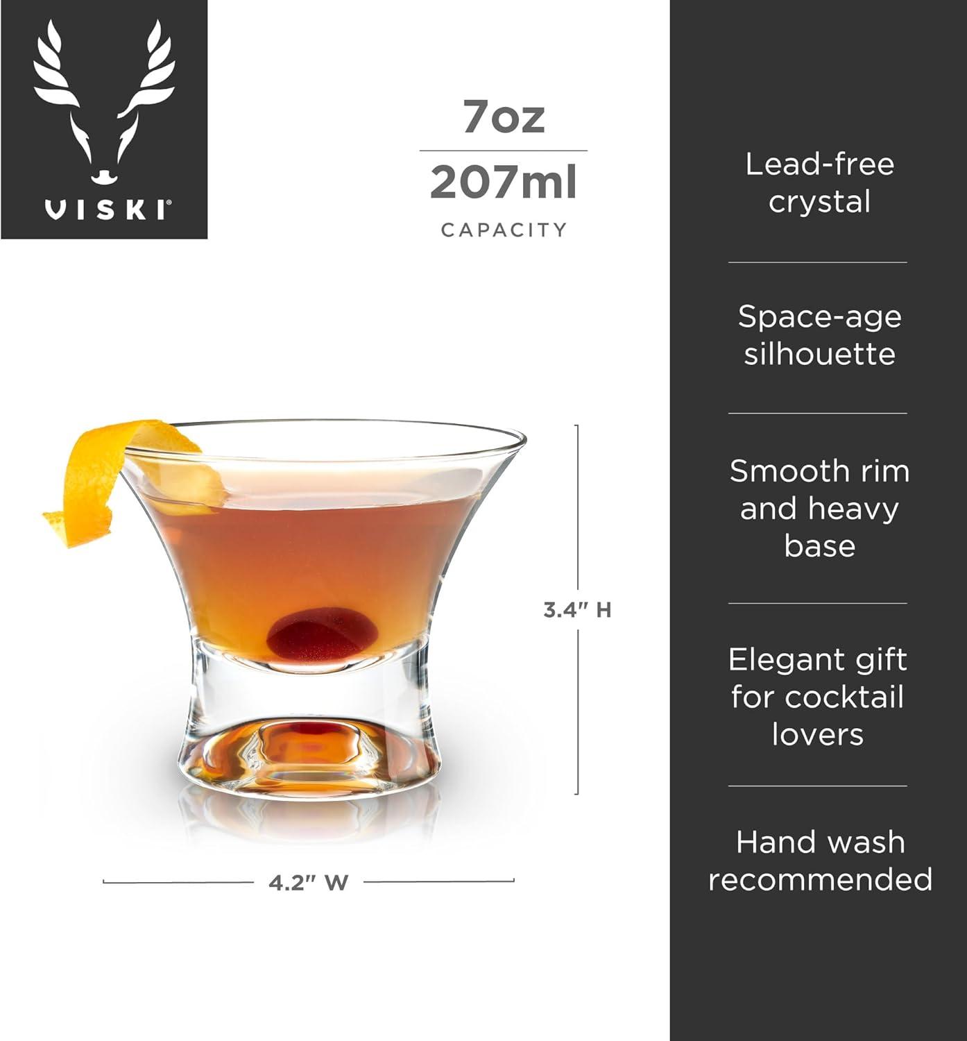 Viski Heavy Base Stemless Crystal Manhattan Glasses Set of 2