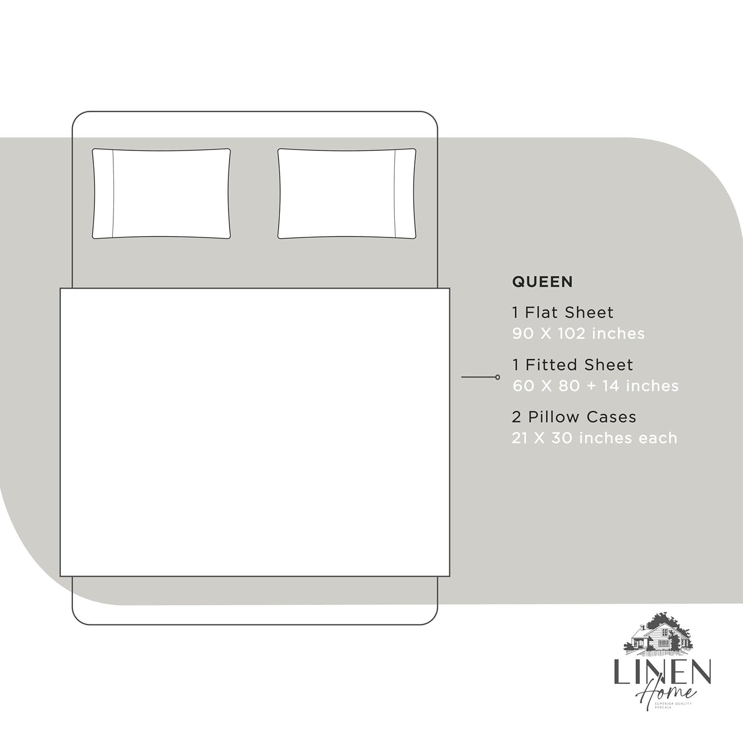 100% Cotton Percale Sheets Queen Size, White, Deep Pocket, 4 Piece - 1 Flat, 1 Deep Pocket Fitted Sheet and 2 Pillowcases, Crisp Cool and Strong Bed Linen