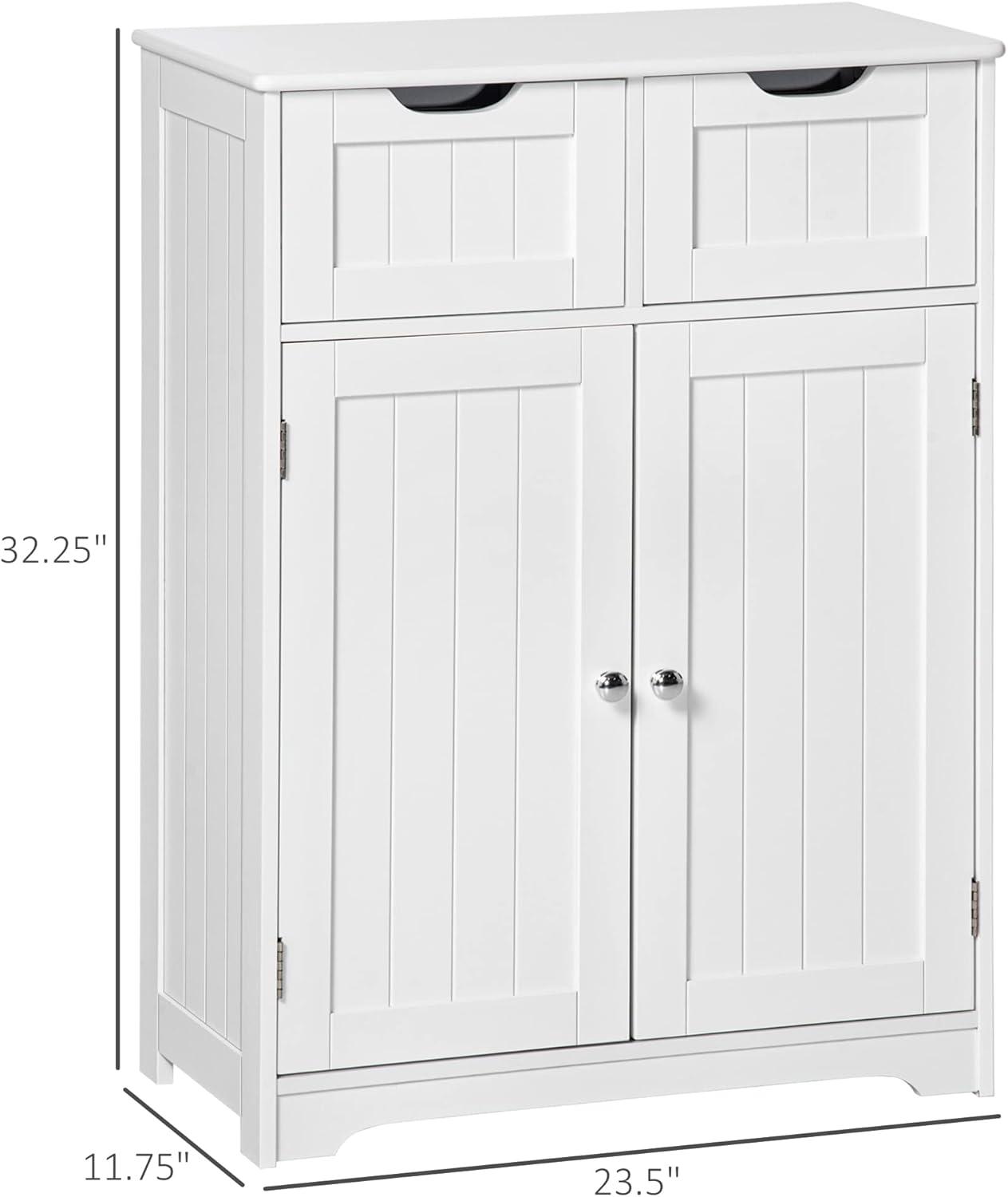 kleankin Freestanding Bathroom Storage Cabinet Organizer Floor Tower with 2 Doors, 2 Drawers and Adjustable Shelf