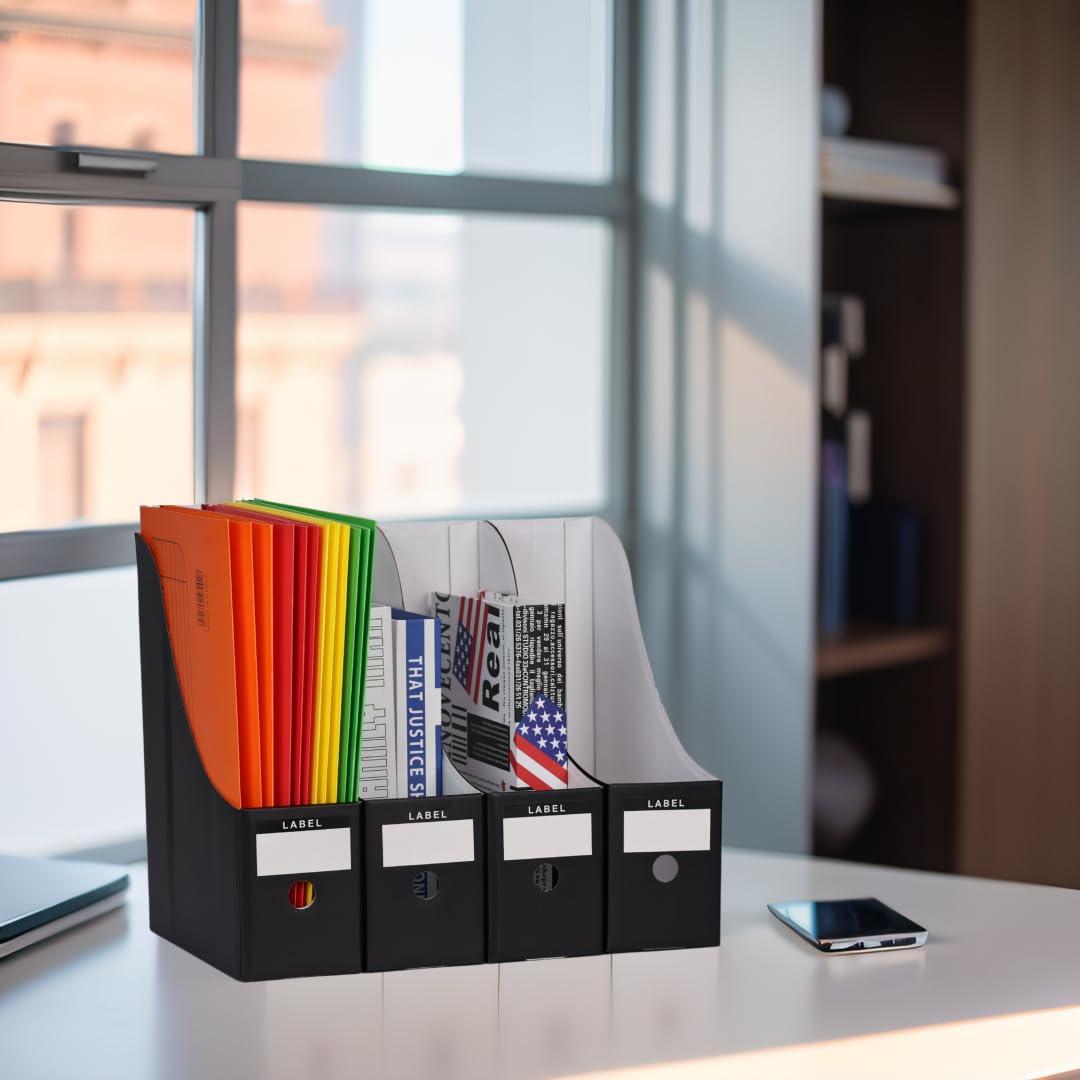 HUAPRINT Magazine File Holder(12 Pack,White)-Folder Holder,Desk File Organizer,Document Holder Box,Magazine Storage Box,With Labels