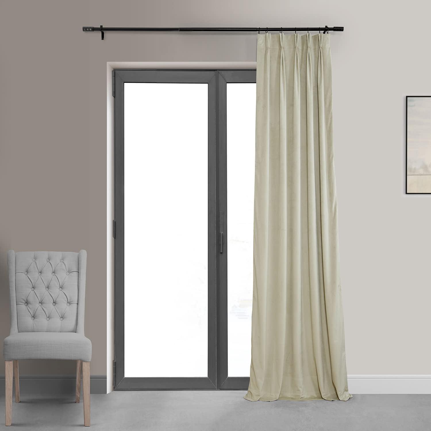 Cool Beige 25" x 108" Pleated Blackout Velvet Curtain