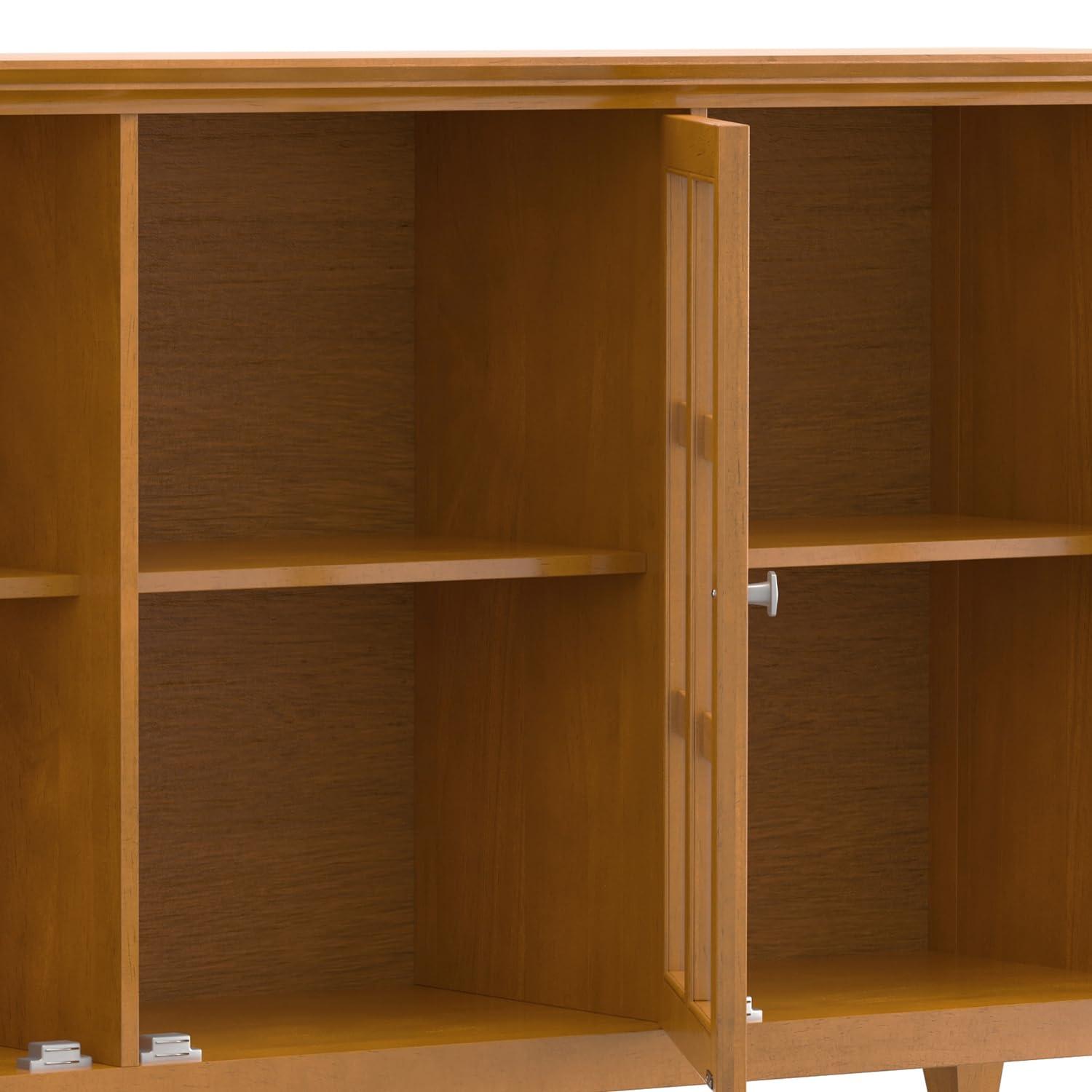 Simpli Home Acadian 62"W Solid Wood 3-Shelf Storage Cabinet with Tempered Glass Doors and Adjustable Shelves