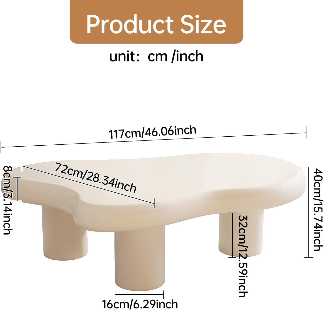 Guyii 41.02" Cream White Cloud Coffee Table, Irregular Coffee Table with 3 Legs for Living Room, Office