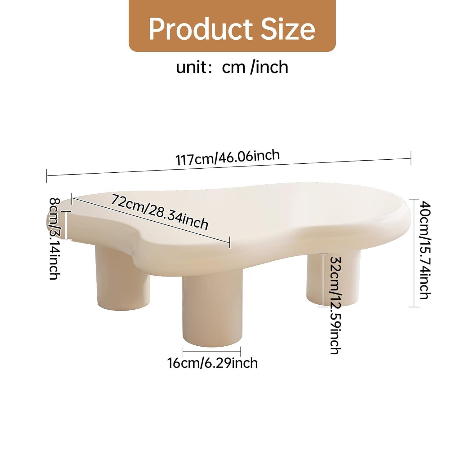Guyii 41.02" Cream White Cloud Coffee Table, Irregular Coffee Table with 3 Legs for Living Room, Office