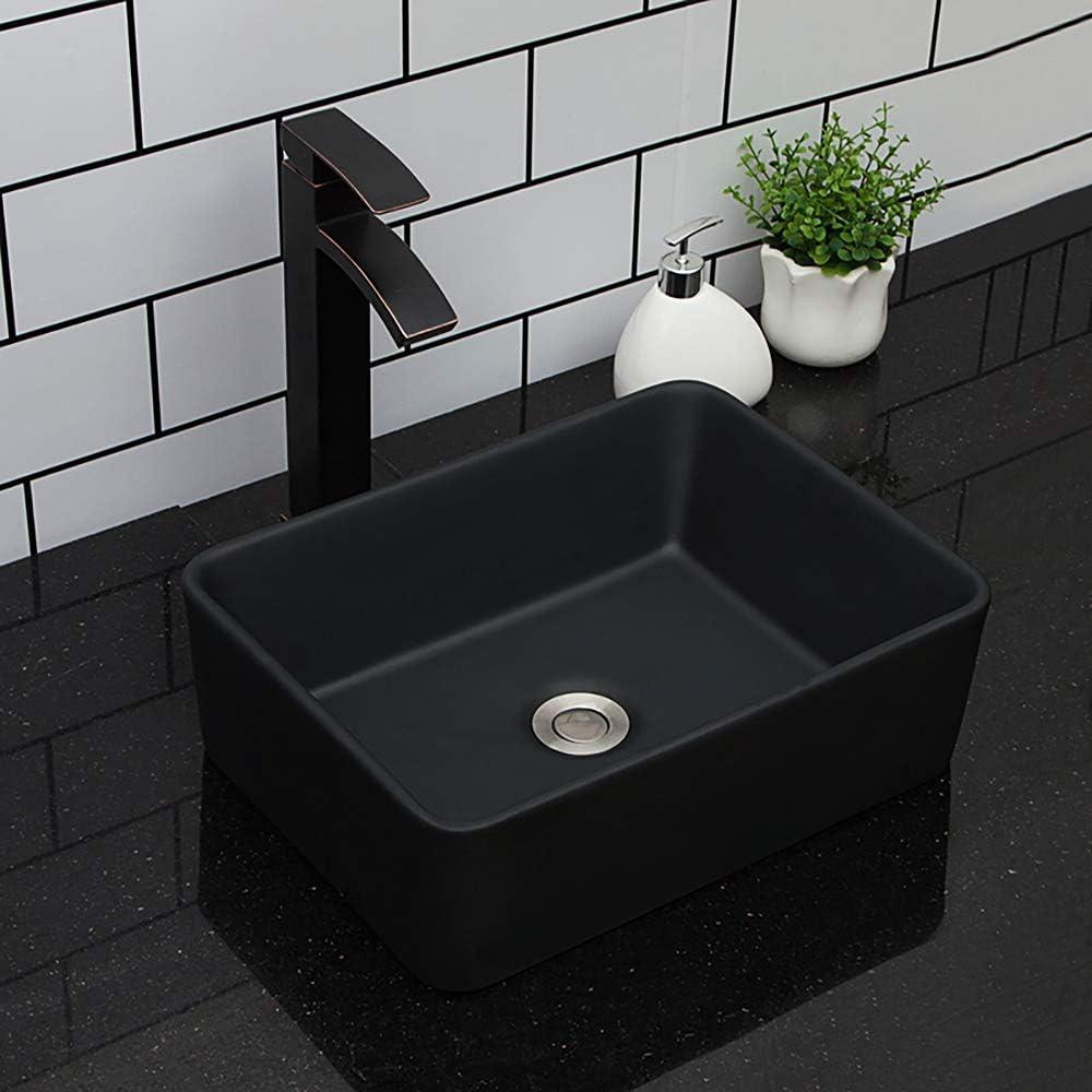 Kichae 16"x12" Vessel Sink Rectangle - Modern Above Matte Black Porcelain Ceramic Bathroom Vessel Vanity Sink Bowl Art Basin