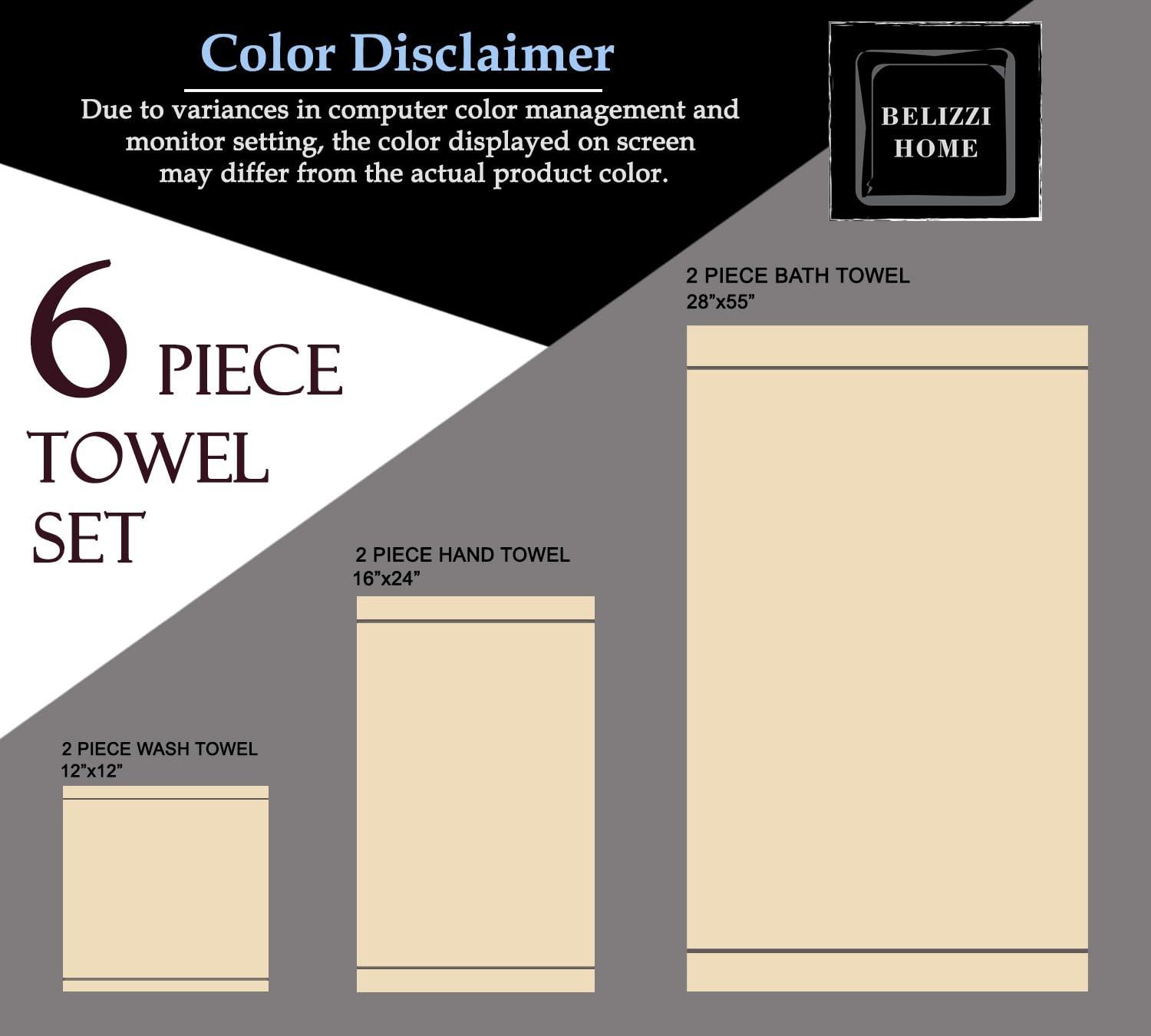 BELIZZI HOME Juego de 6 Toallas de Algodón Ultrasuaves, Contiene 2 Toallas de Baño de 28x55 Pulgadas, 2 Toallas de Mano de 16x24 Pulgadas y 2 Paños de Lavado de 12x12 Pulgadas, Ideal para el Uso Diario, Compacto y Liviano - Negro