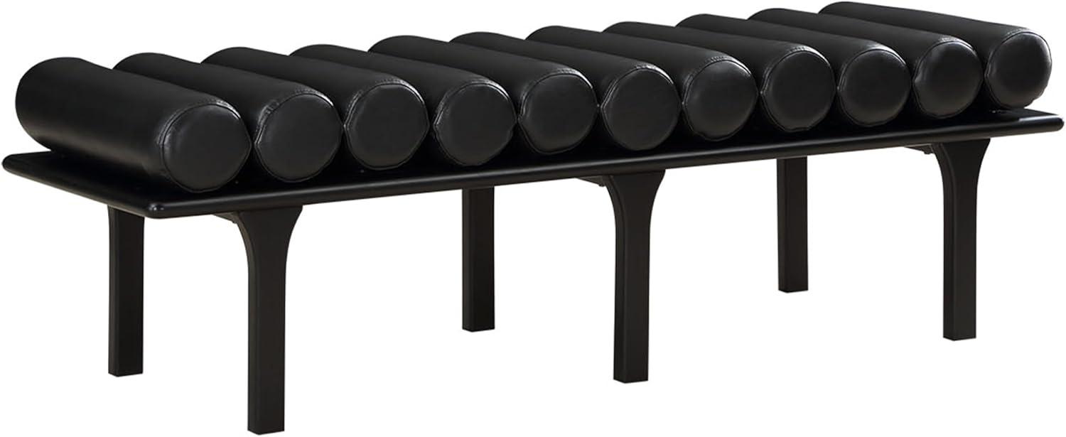 Landon Black Vegan Leather and Oak Art Deco Bench