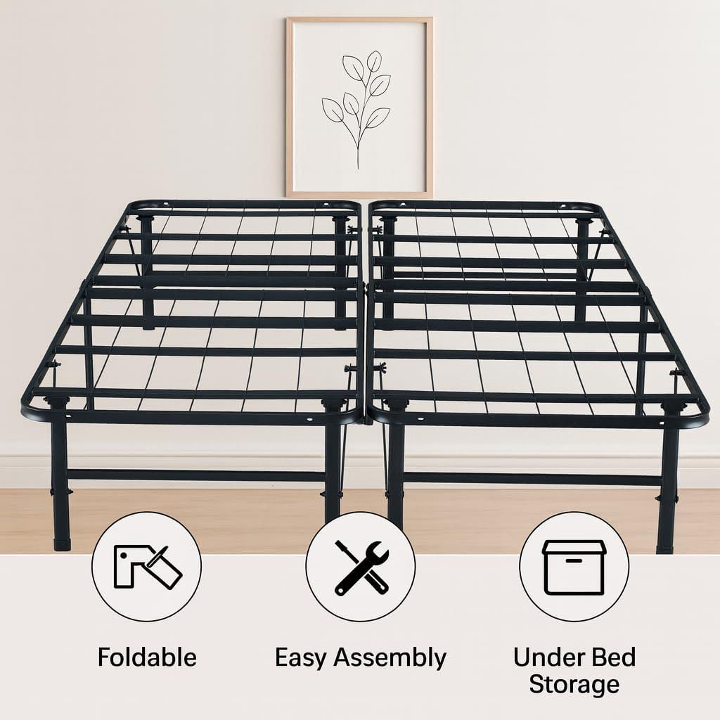Alwyn Home Muscoy 14" Foldable Steel Bed Frame, No Box Spring Needed, Underbed Storage , Easy Assembly