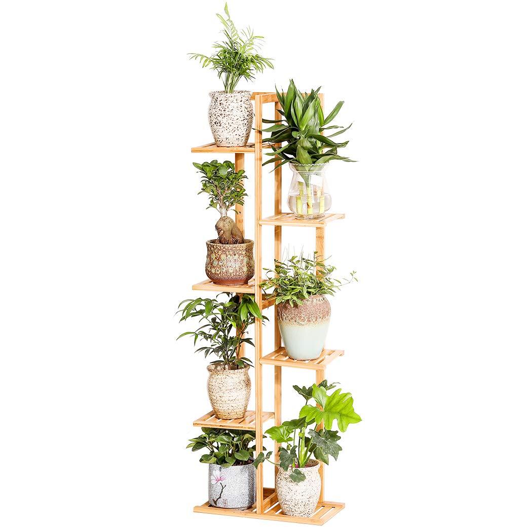 Bamboo 6 Tier 7 Potted Plant Stand Rack Multiple Flower Pot Holder Shelf Indoor Outdoor Planter Display Shelving Unit for Patio Garden Corner Balcony Living Room