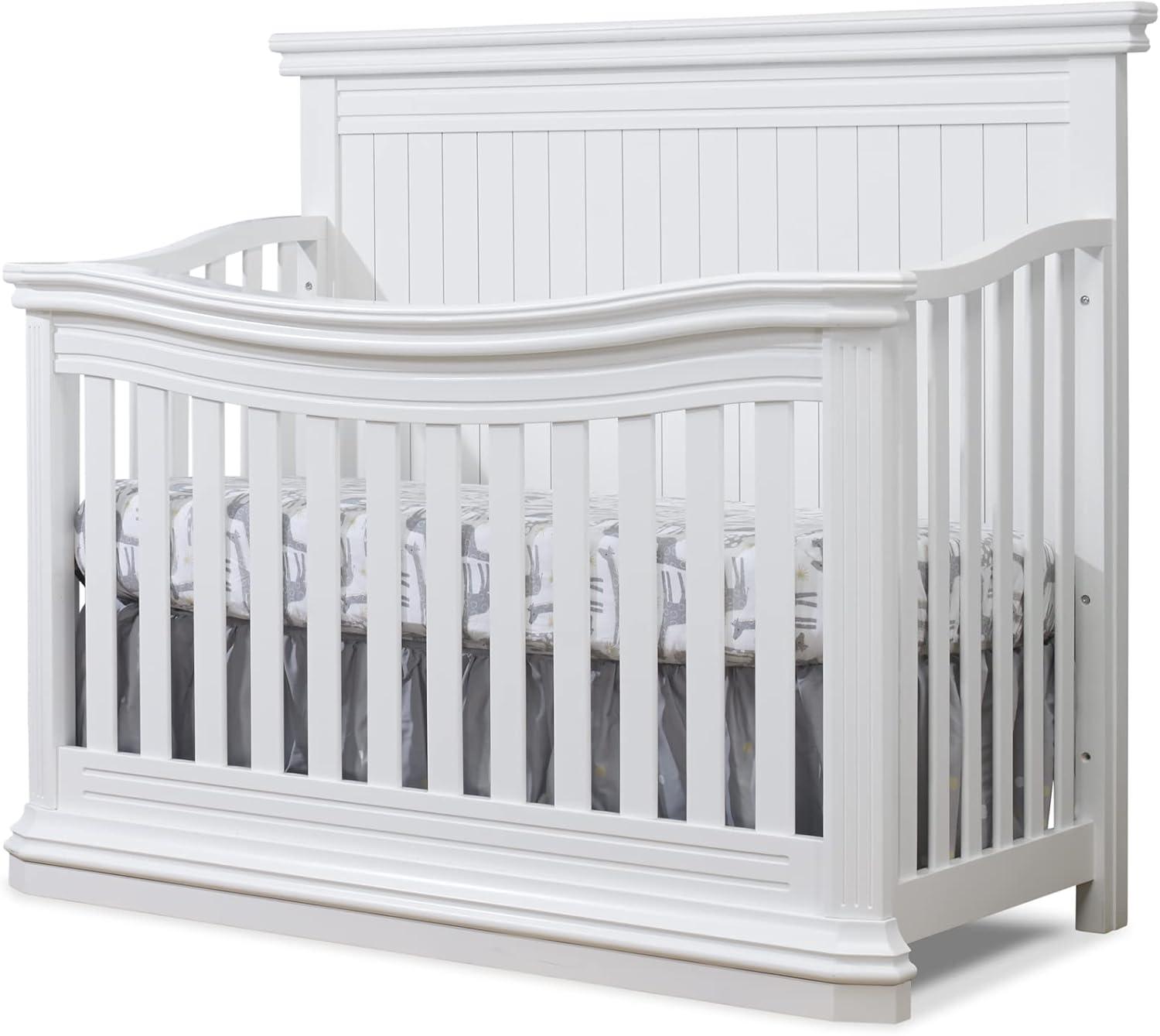 White Pine Wood 4-in-1 Convertible Crib with Slatted Design