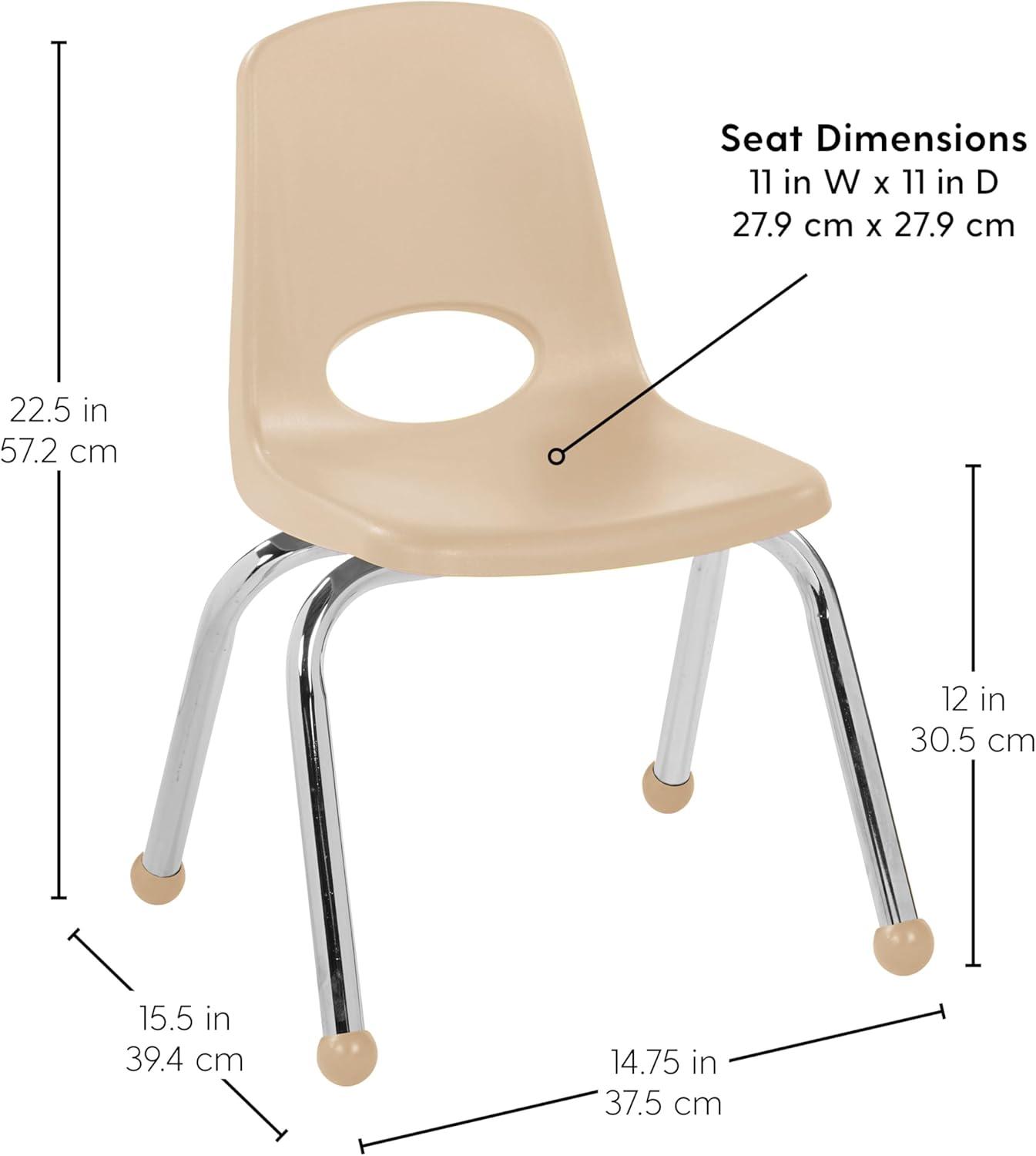 Sand Beige 12" Stackable School Chairs with Chromed Steel Legs - 6 Pack