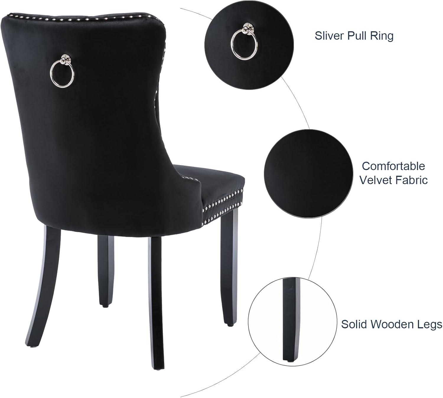 ODUSE-DAILY Black Velvet Dining Chairs Set of 4, Kitchen & Dining Room Chairs, Sillas De Comedor, Nailheads Tufted, Velvet Upholstered, Solid Wood (Black, 4 Pcs)