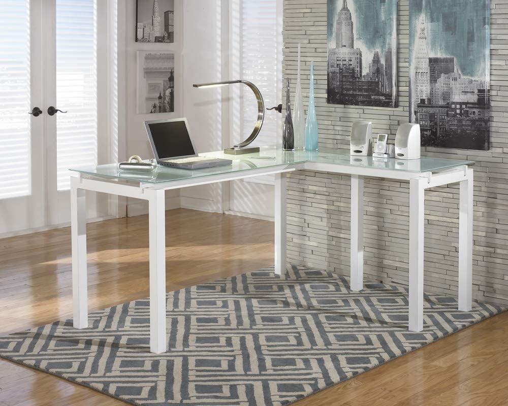 Kingfisher Lane Modern Glass/Metal L Shaped Computer Desk in White