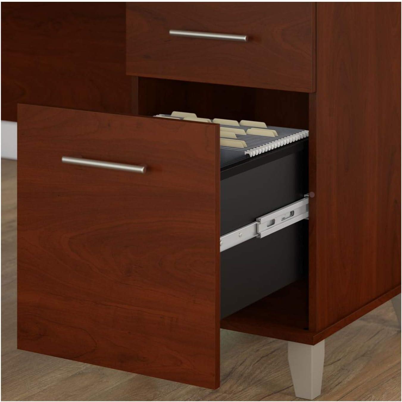 Bush Furniture Somerset 60" L Shaped Desk with Storage, Sand Oak