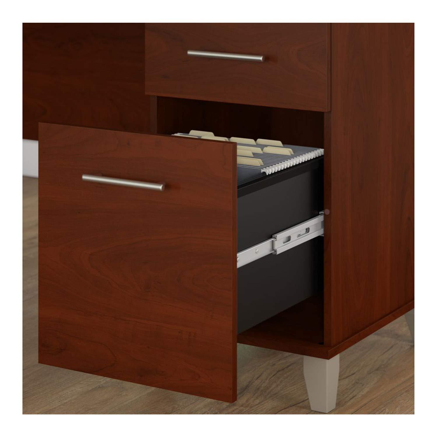 Bush Furniture Somerset 60 in L Desk with Keyboard Tray, File Drawer, Box Drawer and Storage Cabinet in Ash Gray (Ships in 2 Boxes)