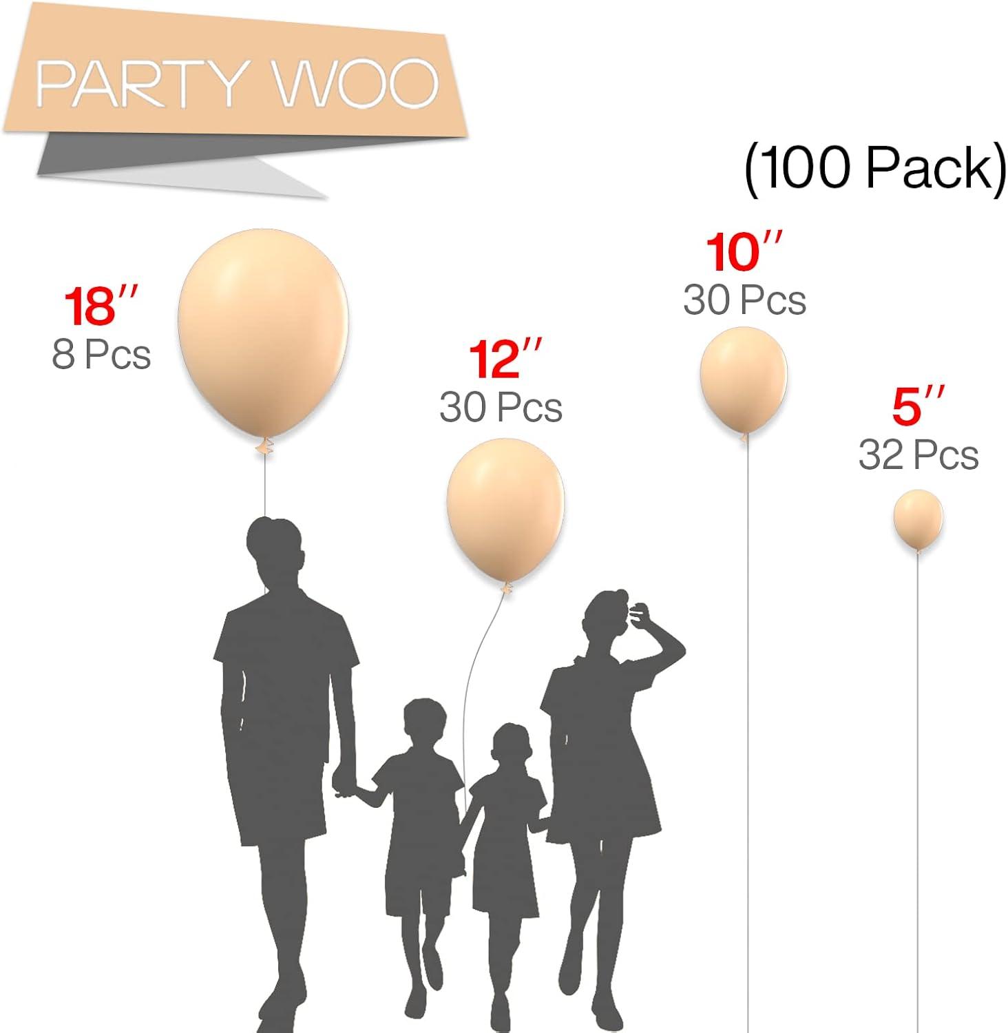 PartyWoo Balloons Nude Boho Apricot Beige 18 12 10 5 Inch 100 pcs