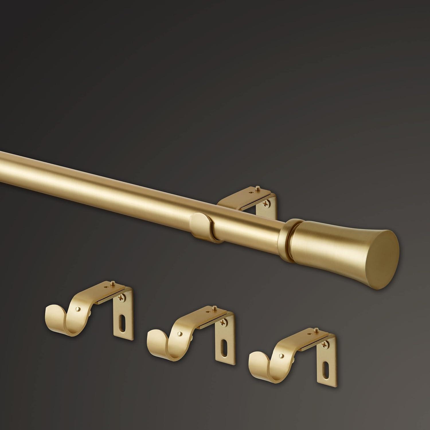 Mode Premium Collection 1 in Diameter Curtain Rod Set with Fluted Cylinder Finials and Steel Wall Mounted Adjustable Rod, Brushed Gold