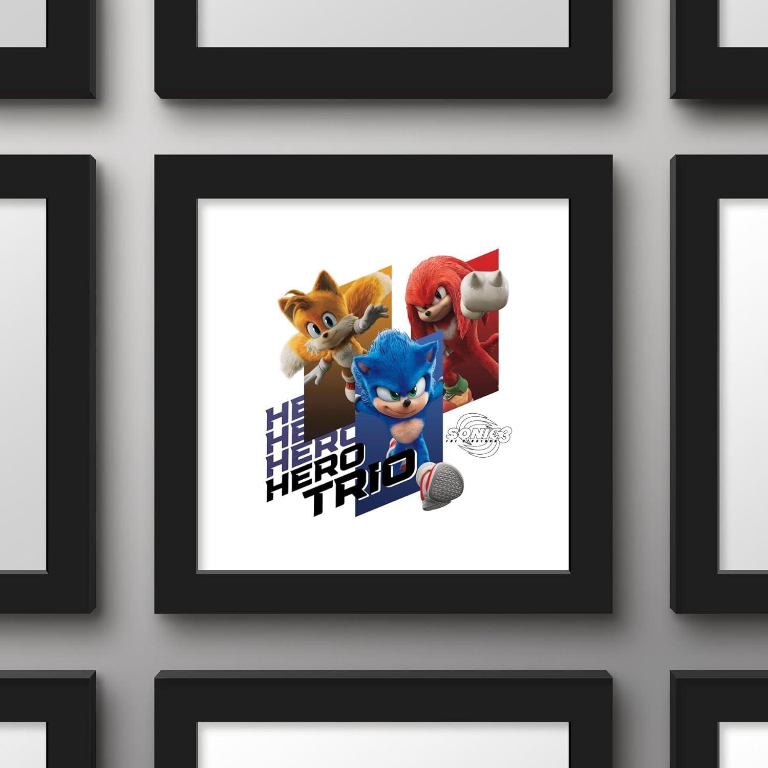 Gallery Pops Sonic the Hedgehog 3 - Hero Trio Wall Art, Black Framed Version, 12" x 12"