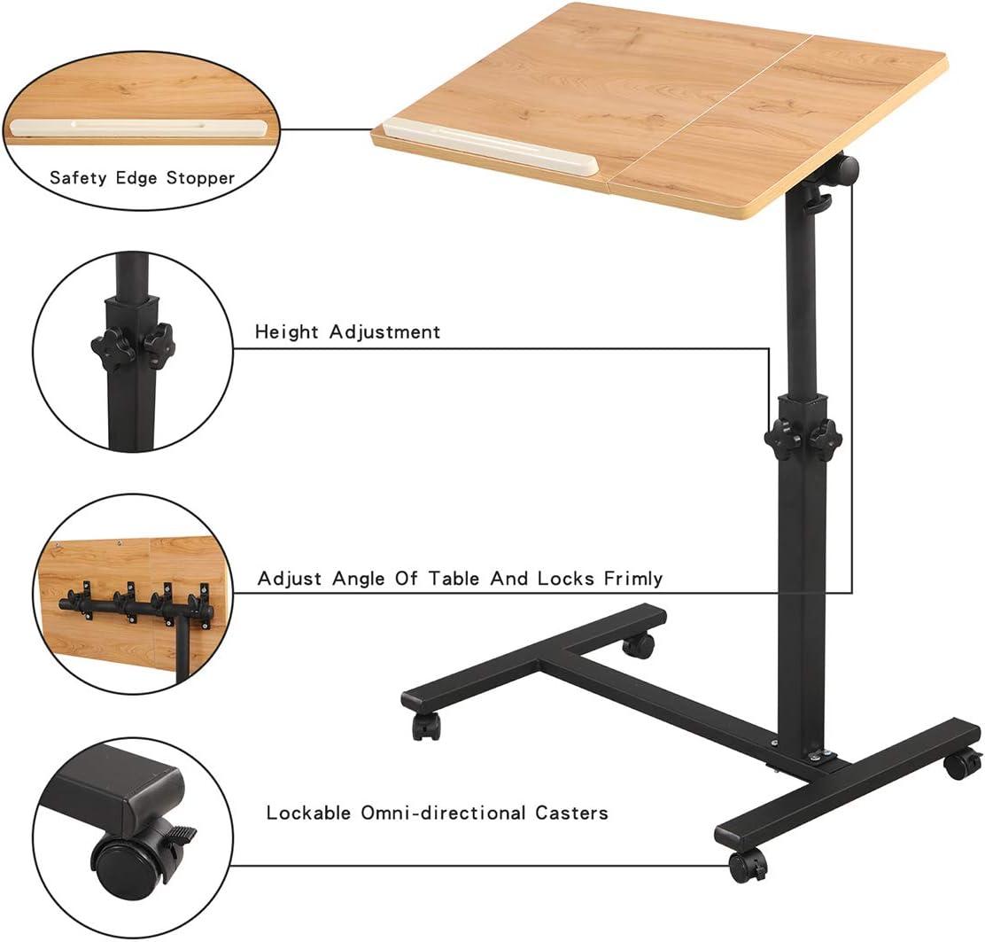 Rolling Laptop Desk for Rolling Cart Tilting Overbed Bedside Table Desk Overbed Table with Wheels Adjustable Laptop Stand Sofa Side Table