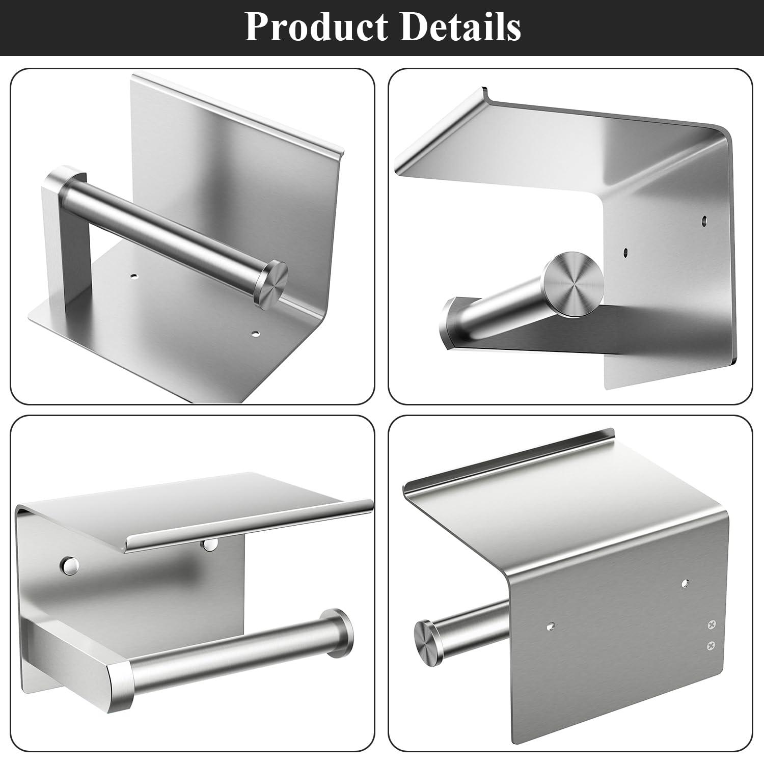 Toilet Paper Holder with Phone Shelf and Towel Robe Hooks