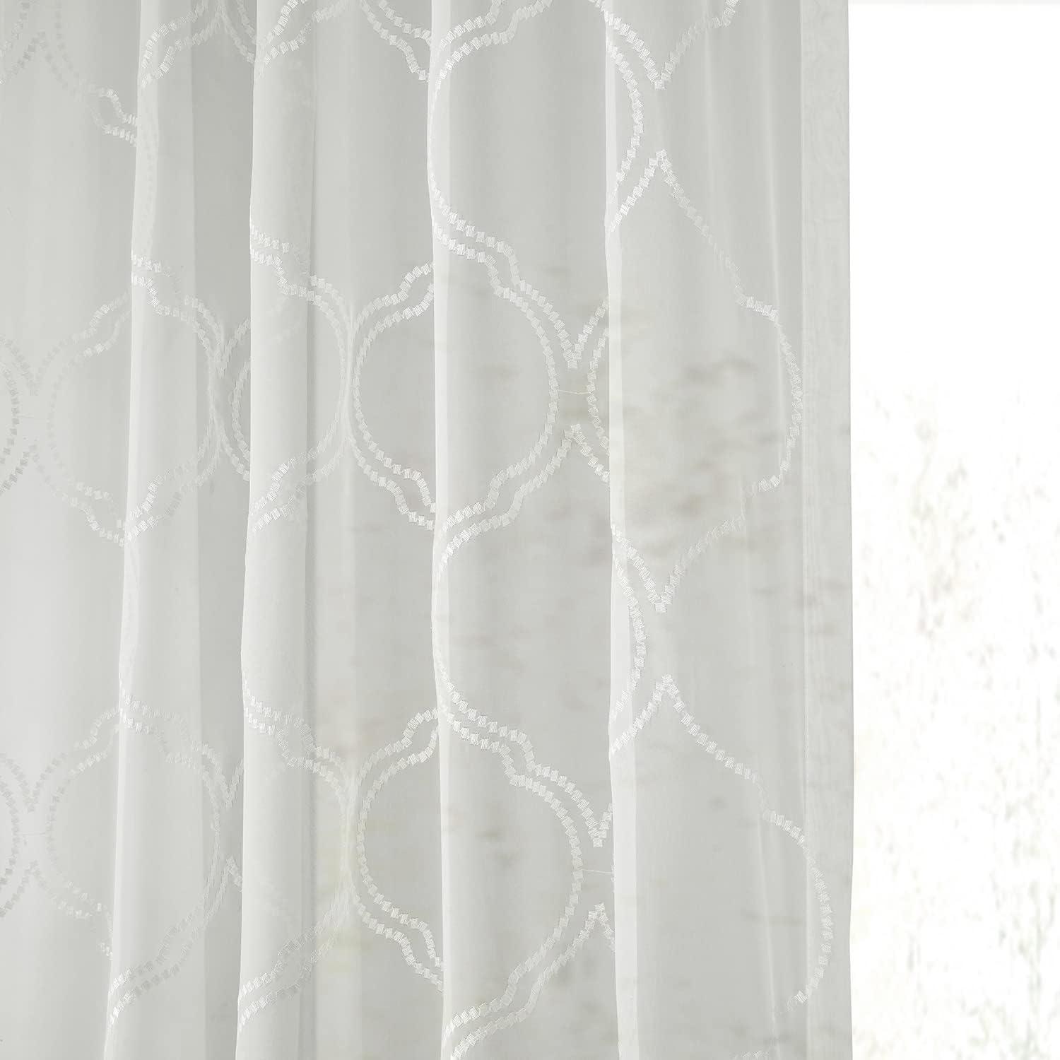 Florentina White Sheer Embroidered 120" Rod Pocket Curtain Panel