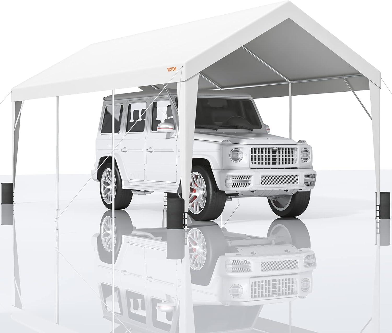 10' x 20' White Portable Galvanized Steel Carport Canopy