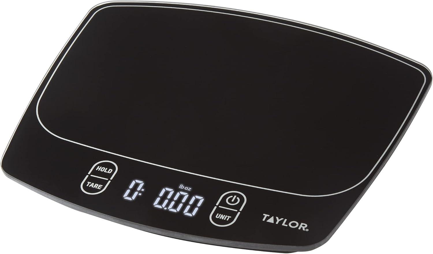 Taylor Waterproof Digital Kitchen 11 lb Food Scale Black: LCD Display, Battery Powered, Measures Grams & Ounces