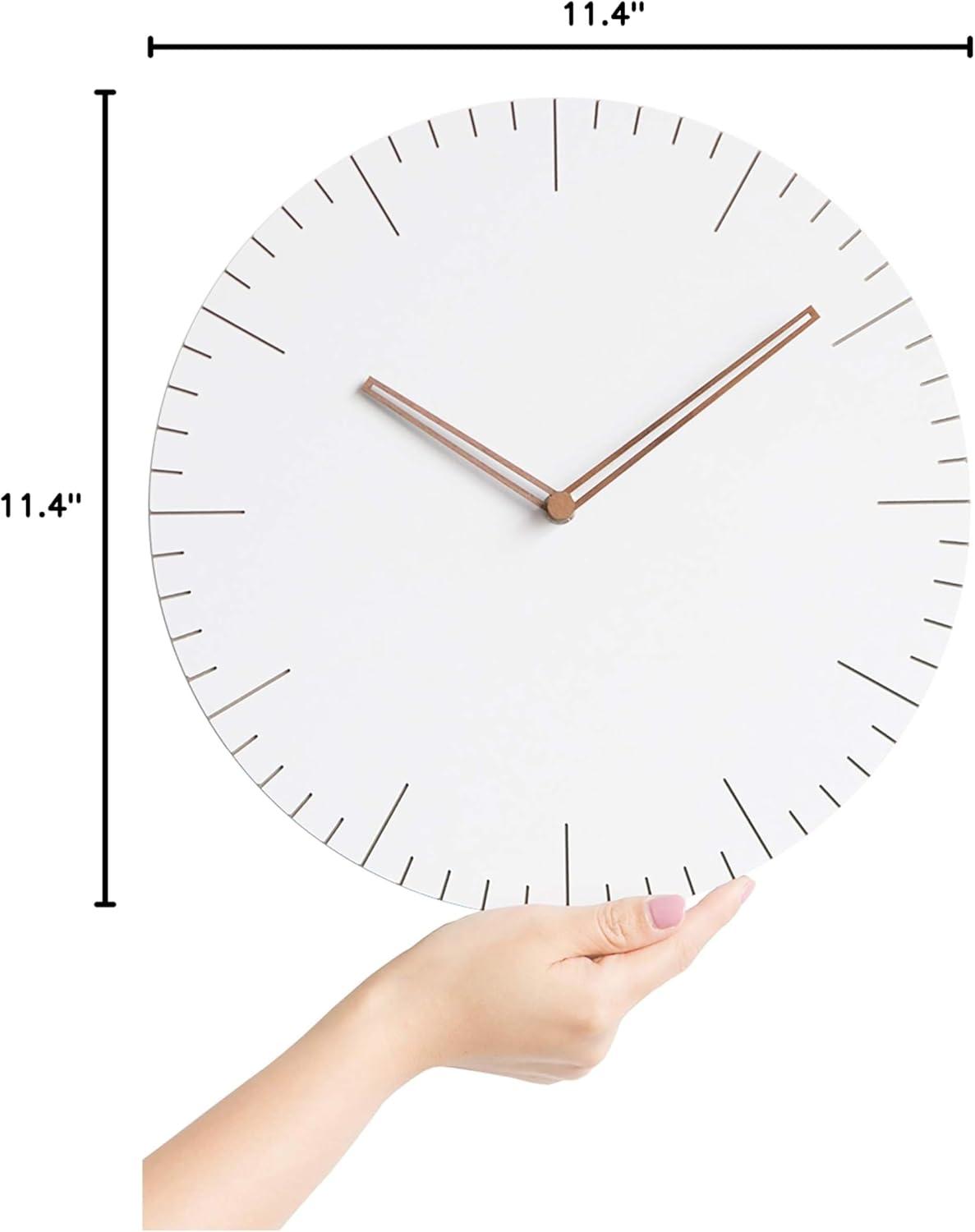 Modern White Silent Wall Clock with Walnut Hands, 11.4"