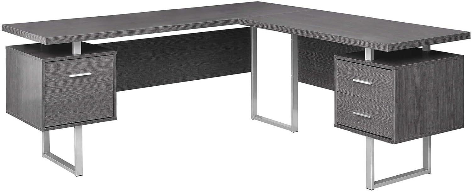 Gray L-Shaped Corner Computer Desk with Drawers and Filing Cabinet