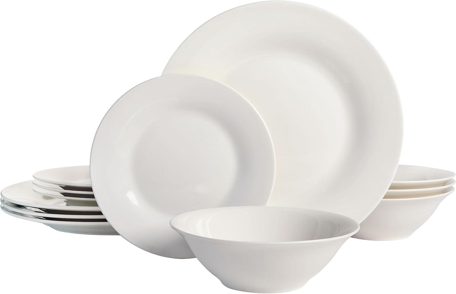 Everyday Round 12-Piece Dinnerware Set, White Porcelain