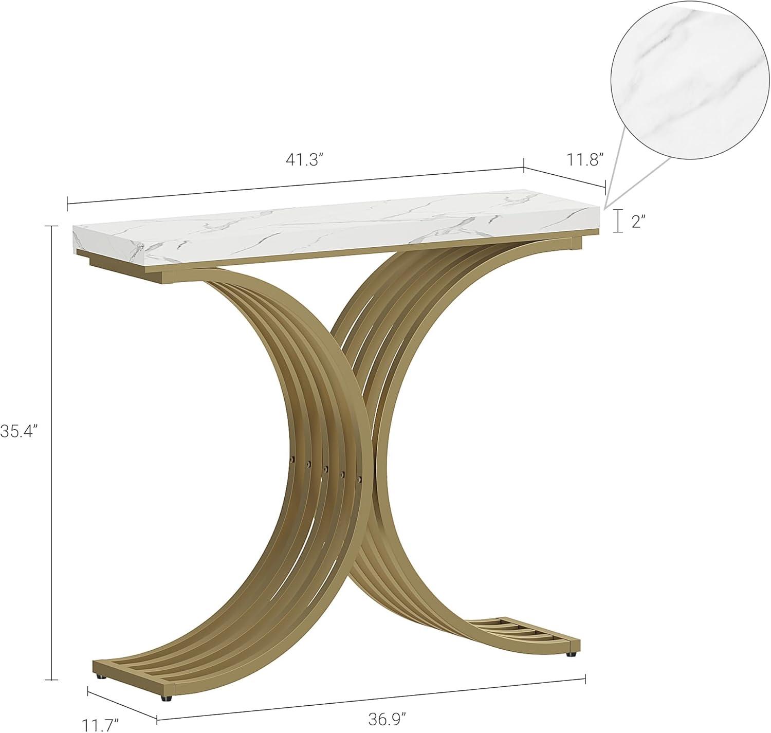 Console Table - Entryway Table for Living Room, Modern Sofa Accent Table with White Faux Marble Top