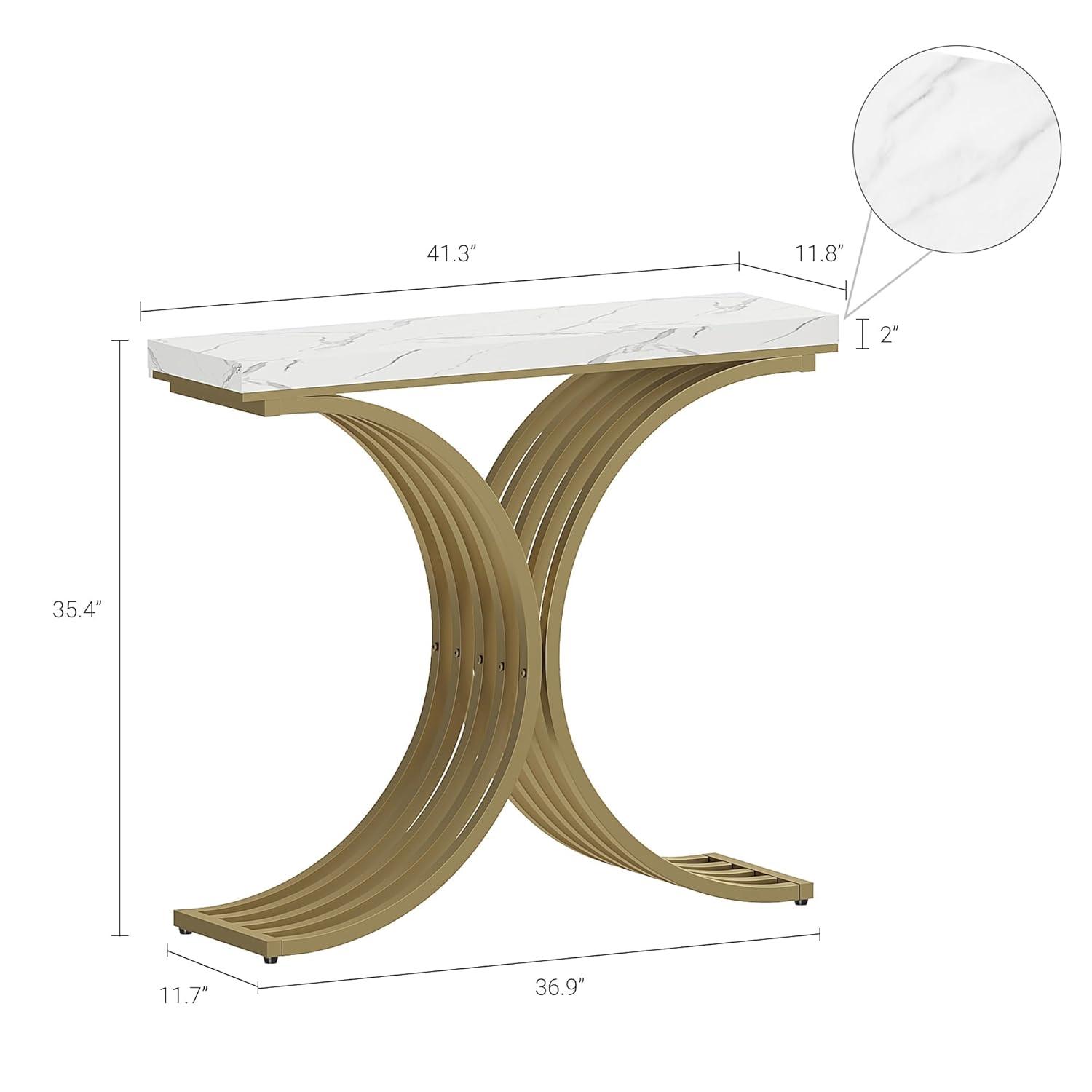 Console Table - Entryway Table for Living Room, Modern Sofa Accent Table with White Faux Marble Top