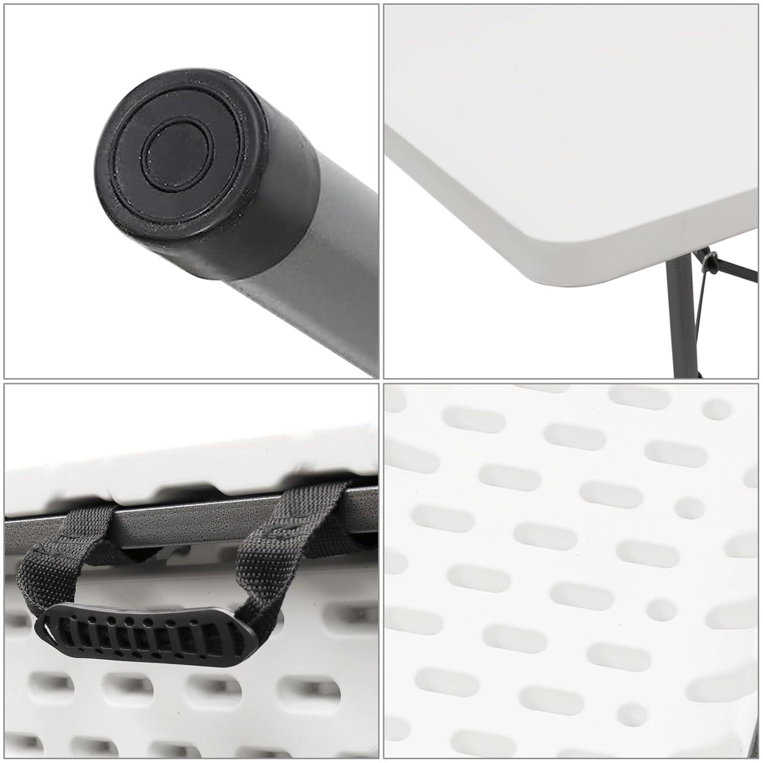 CL.HPAHKL 6 Foot Folding Table with Carrying Handle, Portable Plastic Camping Table Fold in Half, 6 ft Foldable Table with Sturdy Steel Frame for Indoor Outdoor Camping, Picnic and Party, White