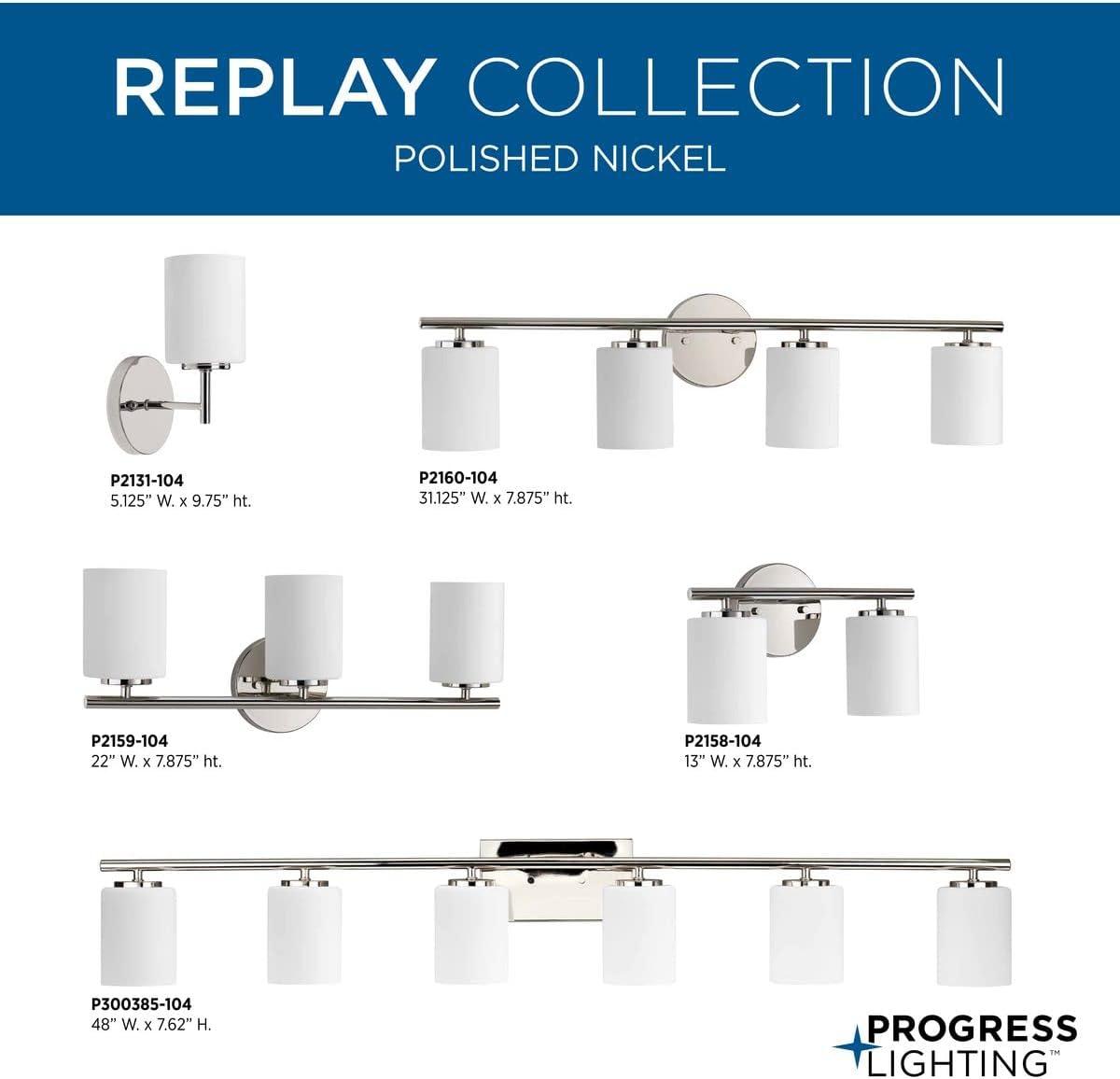 Progress Lighting Replay Collection 9.75" 1 Light Polished Nickel Etched Glass Bath Vanity Light