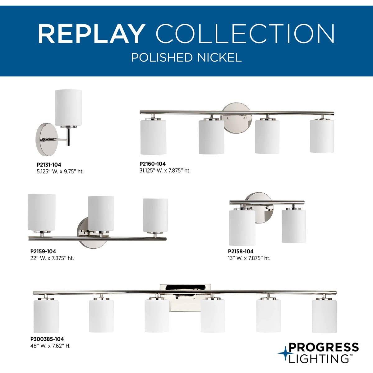 Progress Lighting Replay 1-Light Bath & Vanity Wall Light, Polished Nickel, Porcelain Shade