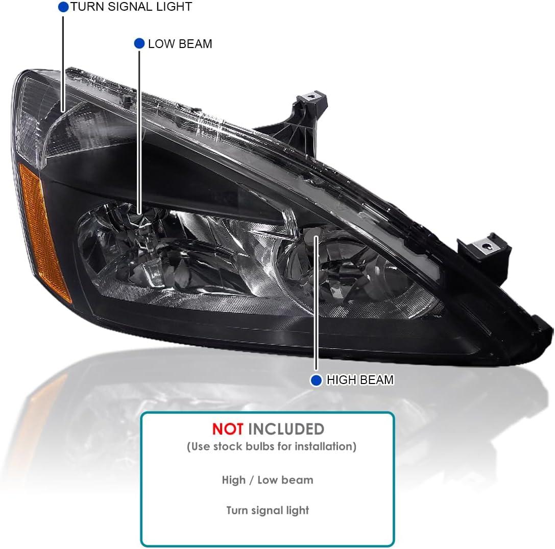 Spec-D Tuning Black Headlights Compatible with 2003-2007 Honda Accord LX EX L+R Pair Head Light Lamp Assembly