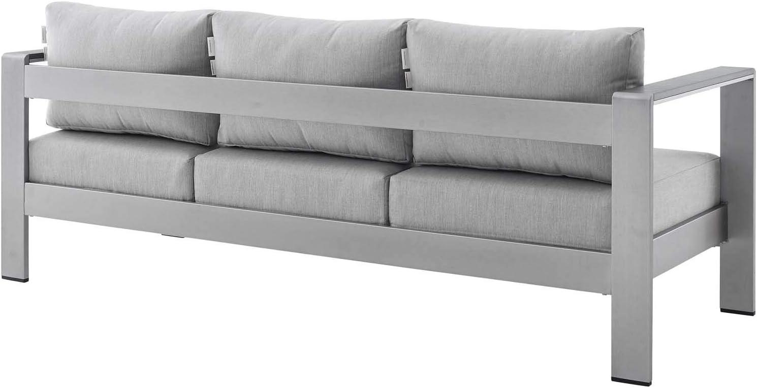 Modway Shore Fabric & Aluminum Outdoor Patio Sofa in Silver & Gray