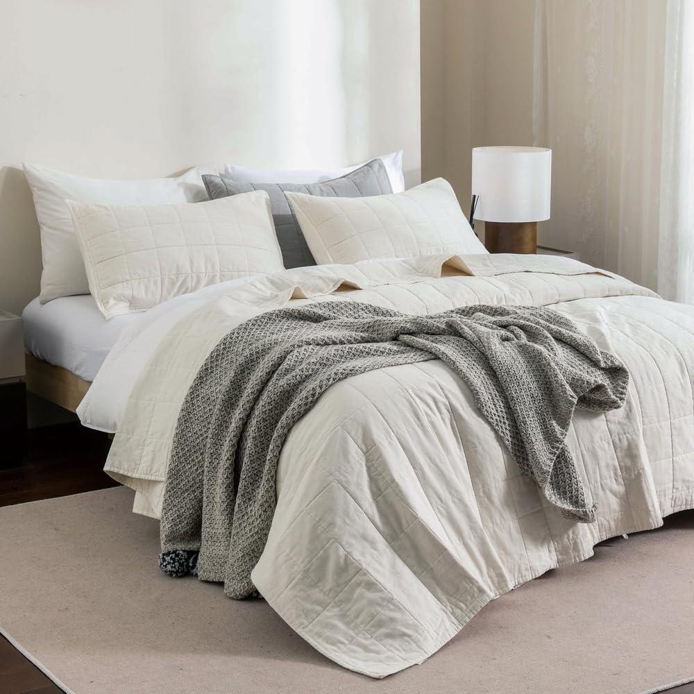 MeadowPark  Box Stitch Stone Washed Linen Blend Quilt & Pillow Shams Set & Reviews | Wayfair