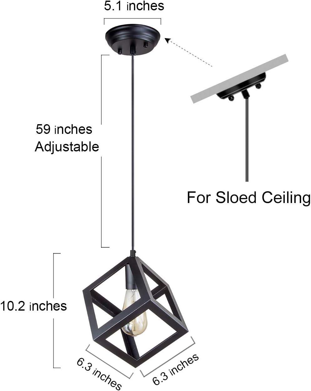 Black Geometric Pendant Lighting, Geometric Modern Square Hanging Light Ceiling Fixture for Kitchen Island, Foyer, Hallway, Bedroom and Entryway